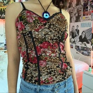 Leopard Cheetah Print Y2K 90s Ruched Mesh Top